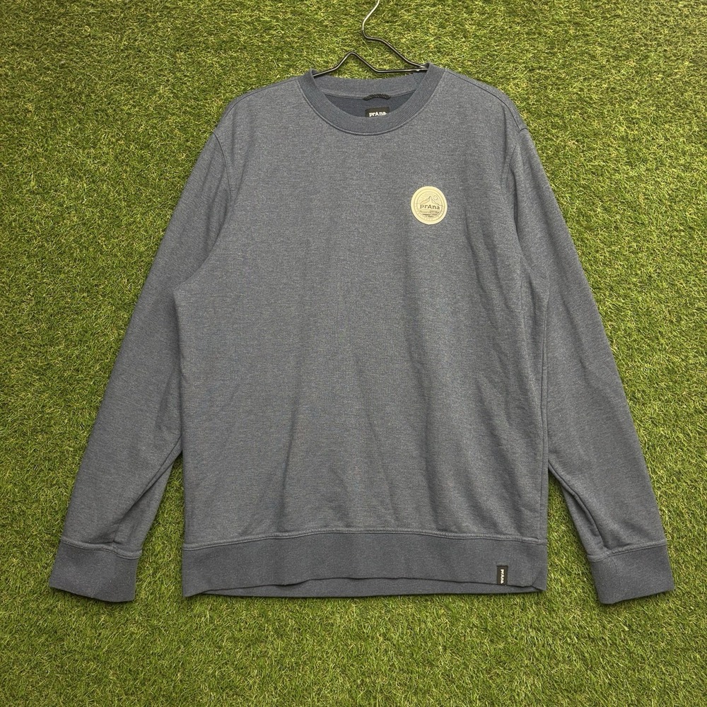 PrAna Sweatshirt Mens Large Blue Gray Outdoors Pullover Hiking Travel Crewneck